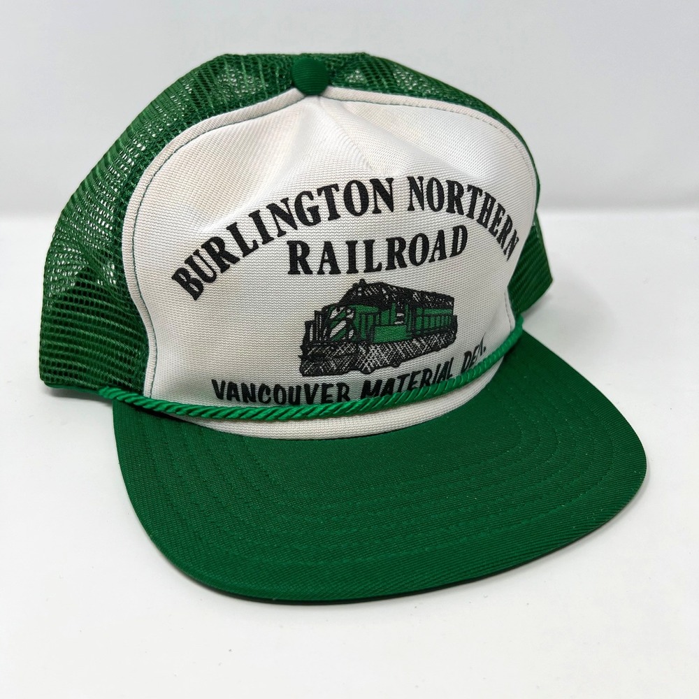 Vintage Burlington Northern Railroad Hat Cap Snapback Mesh Back Trucker Hat